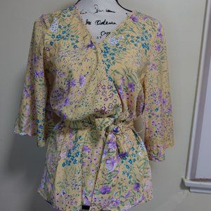 SHEIN Floral Print Surplice Front Babydoll Blouse
